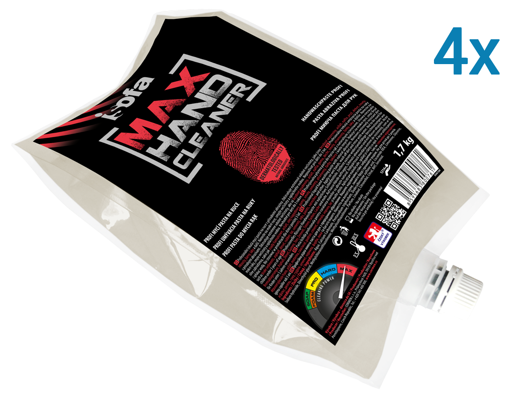Levně ISOFA MAX Profi mycí pasta na ruce 4 x 1,7kg, GROUP - náhradní náplň (červená)