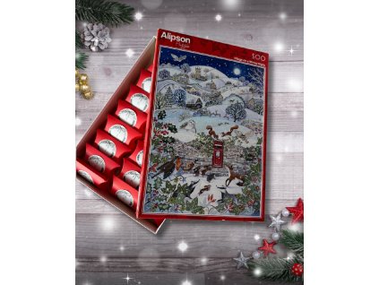 Adventní puzzle kalendář, Zimní vesnice, 500 dílků