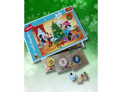 Adventní puzzle kalendář, Mickey a Minnie: Vánoce, 100 dílků.