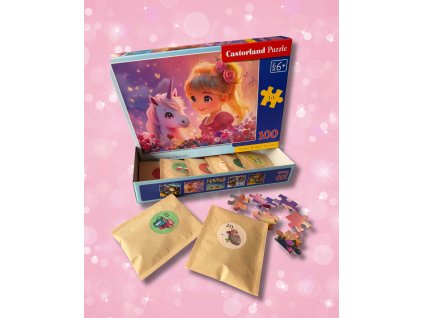 Adventní puzzle kalendář, Princezna s jednorožcem, 100 dílků.