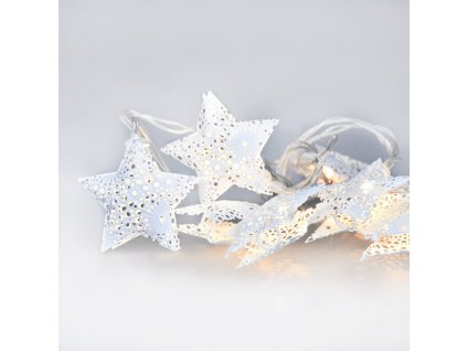 LED řetěz vánoční hvězdy, kovové, bílé, 10LED, 1m, 2x AA, IP20