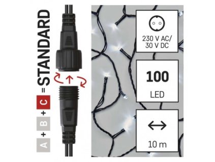 201545 standard led spojovaci vanocni retez 10 m venkovni i vnitrni studena bila casovac
