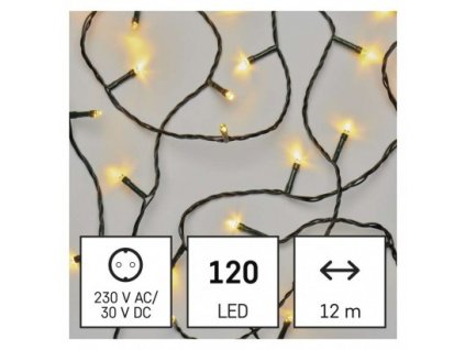 LED vánoční řetěz, 12 m, venkovní i vnitřní, teplá bílá, časovač