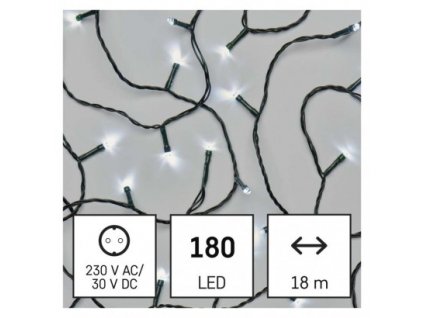 LED vánoční řetěz, 18 m, venkovní i vnitřní, studená bílá, programy