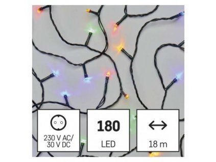 LED vánoční řetěz, 18 m, venkovní i vnitřní, multicolor, časovač