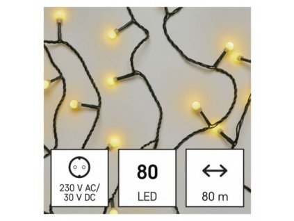 LED vánoční cherry řetěz – kuličky, 8 m, venkovní i vnitřní, teplá bílá, časovač
