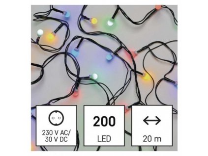 LED vánoční cherry řetěz – kuličky, 20 m, venkovní i vnitřní, multicolor, programy