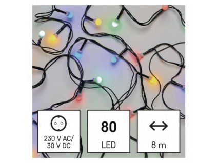 LED vánoční cherry řetěz – kuličky, 8 m, venkovní i vnitřní, multicolor, programy