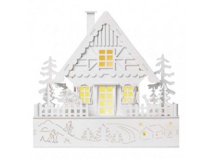 LED vánoční domek dřevěný, 28 cm, 2x AAA, vnitřní, teplá bílá, časovač