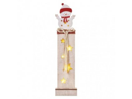 201709 led dekorace drevena snehulak 46 cm 2x aa vnitrni tepla bila casovac