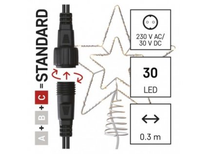 Standard LED spojovací vánoční hvězda, 28,5 cm, venkovní i vnitřní, teplá bílá, časovač