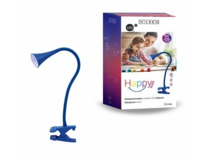NILSEN LED stolní lampa HAPPY klips 2,5W, modrá