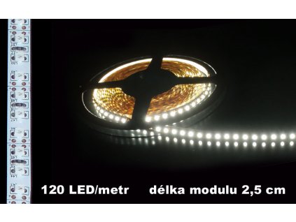 LED Pásek 12V bílý 120LED bílé pozadí 600lm IP20