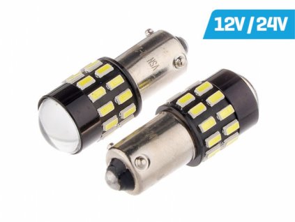 2ks LED 12V/24V H21W BAY9s čirá CANBUS