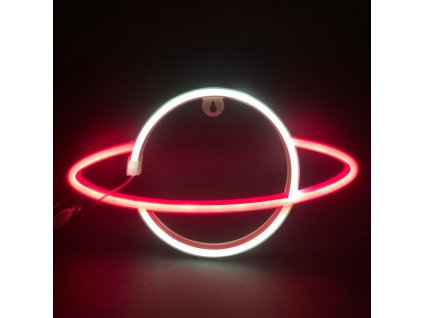 ACA DECOR Neonová lampička - Saturn, červená + bílá barva
