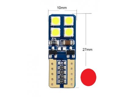 LED žárovka T10 W5W 12-24V červená CANBUS 8LED