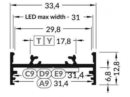 Profil pro moduly LED přírodní L: 2m hliník přisazené