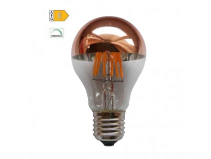 LED Filament zrcadlová žárovka A60 8W/230V/E27/2700K/900Lm/180°/DIM, měděný vrchlík