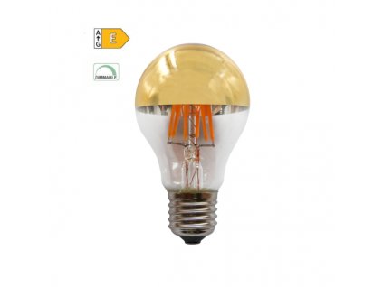 LED Filament zrcadlová žárovka A60 8W/230V/E27/2700K/900Lm/180°/DIM, zlatý vrchlík