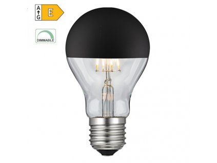 LED Filament zrcadlová žárovka A60 8W/230V/E27/2700K/900Lm/180°/DIM, černý vrchlík