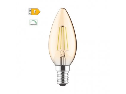 LED Filament Candle žárovka Amber C35 5W/230V/E14/2700K/620Lm/360°/Dim