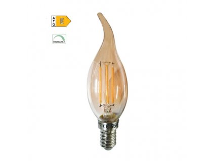 LED Filament žárovka Candle Flame Amber C35 5W/230V/E14/2700K/680Lm/360°/Dim