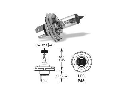 12V H4 100-80W asymetrická P45t, Elta