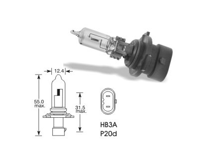 12V HB3A P20d 60W, rovná patice, Elta