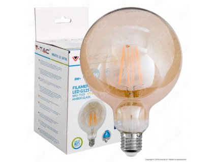 LED žárovka/LED žárovka E27/LED žárovka filament G125 stmívatelná LED Bulb - 8W Filament E27 G125 Amber 2200K Dimmable Warm White,  VT-2018D
