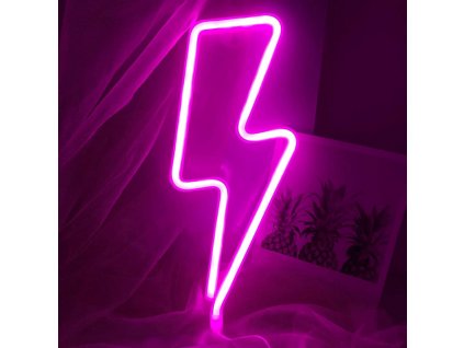 Neonová lampička - Blesk, 3x AA baterie/USB kabel, IP20, růžová barva
