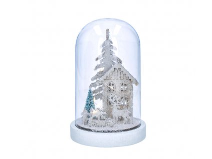 LED vánoční dekorace, zasněžená krajina s domkem, 18cm, 10x LED, 2x AAA
