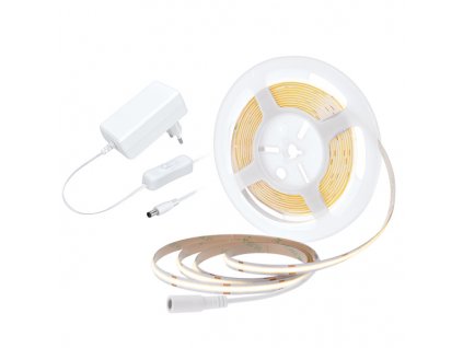 Solight LED COB pásek, sada s adaptérem, vypínač, 5m, 8W/m, 800lm/m, teplá bílá