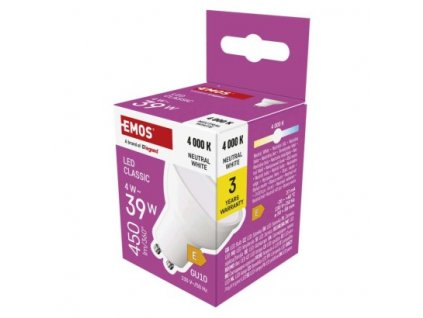 237859 led zarovka classic mr16 gu10 4 w 39 w 450 lm neutralni bila