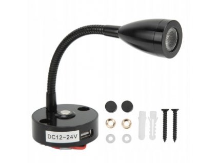 Flexibilní čtecí LED lampa černá, stmívatelná, 12-24V, 3W, denní bílá