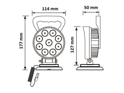 LED světlo kulaté, bílé, 9x3W, ø114mm, magnet, ECE R10