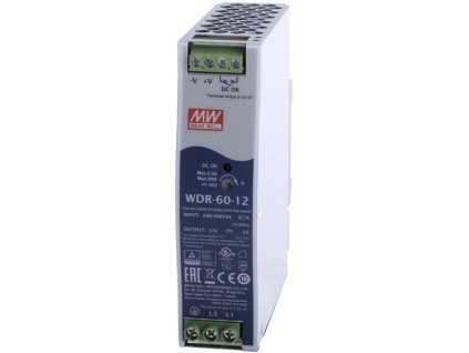 250834 prumyslovy zdroj mean well wdr 60 12 12v 60w spinany na din listu