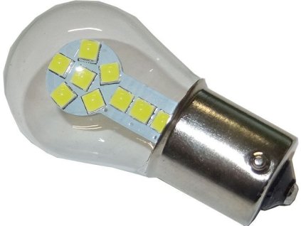 254674 zarovka led ba15s 12v bila 18x smd3030 skleneny kryt