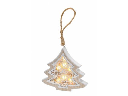 LED vánoční stromek, dřevěný dekor, 6LED, teplá bílá, 2x AAA