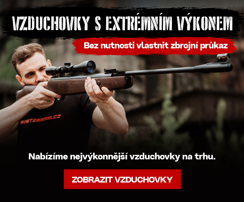 Vzduchovky bez omezené úsťové rychlosti do 100J, bez nutnosti vlastnit zbrojní průkaz