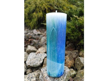 Palmová svíčka Odliv, výška 20 cm, průměr 6,5 cm, ručně vyráběná z palmového vosku s krystalickou strukturou, symbol uvolnění a odnášení starých energií.