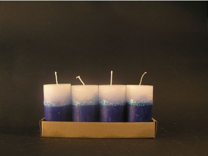 adventní svíčky modro bílé se třpytkami