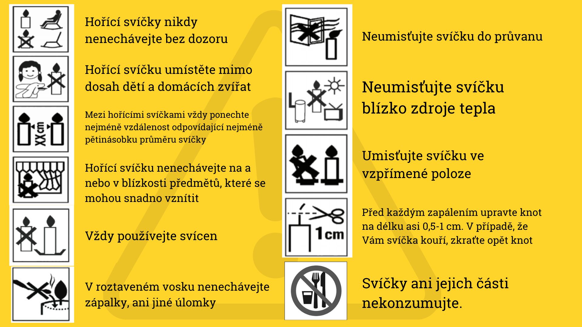 Bezpečnostní upozornění ke svíčkám