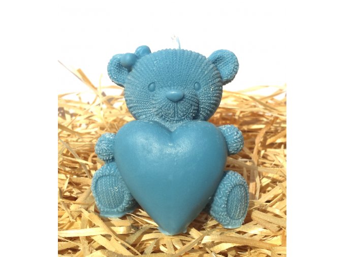 Svíčka - medvídek se srdcem modrý