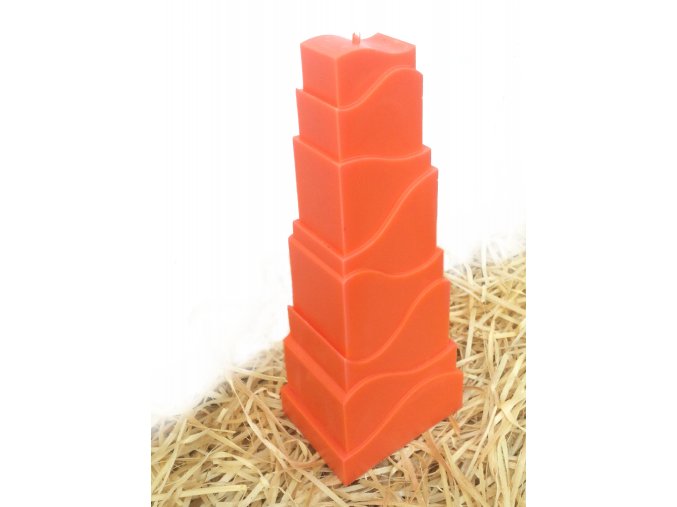 Svíčka - věž s reliéfem - sytě oranžová - 21 cm