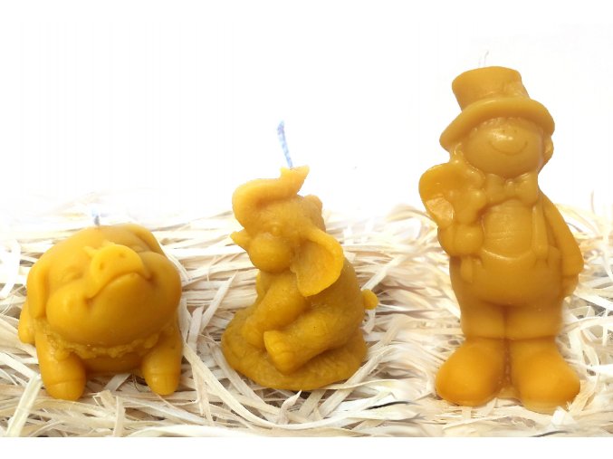 Sada svíček ze včelího vosku - „zlaté“ prasátko + malý slon + kominíček pro štěstí