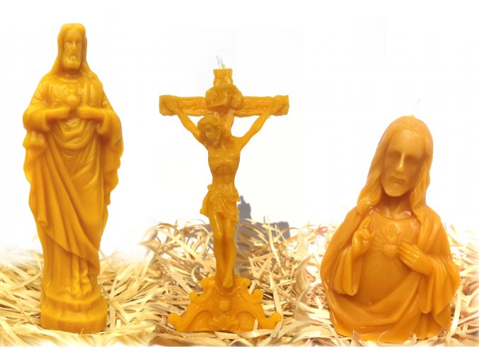 Sada tří svíček ze včelího vosku – Ježíš velký + Ježíš Kristus na kříži + Ježíš