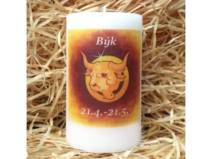 Svíčka se znamením zvěrokruhu - býk - 11,5 x 7 cm - oranžový