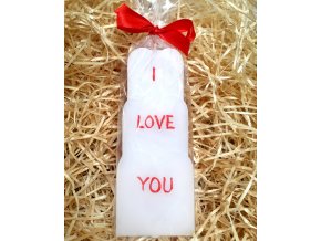 Srdíčková svíčka s nápisem I LOVE YOU - geometrická - 18,5 cm