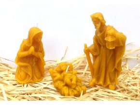 Sada tří svíček ze včelího vosku - Panna Marie + Ježíšek + Josef