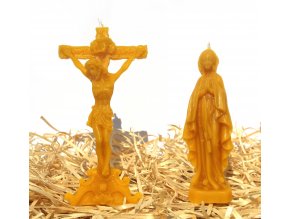 Sada dvou svíček ze včelího vosku – Ježíš Kristus na kříži + Panna Marie
